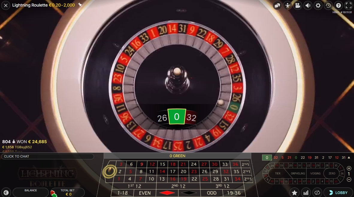 Cylindre de la roulette et gains sur la Lightning Roulette