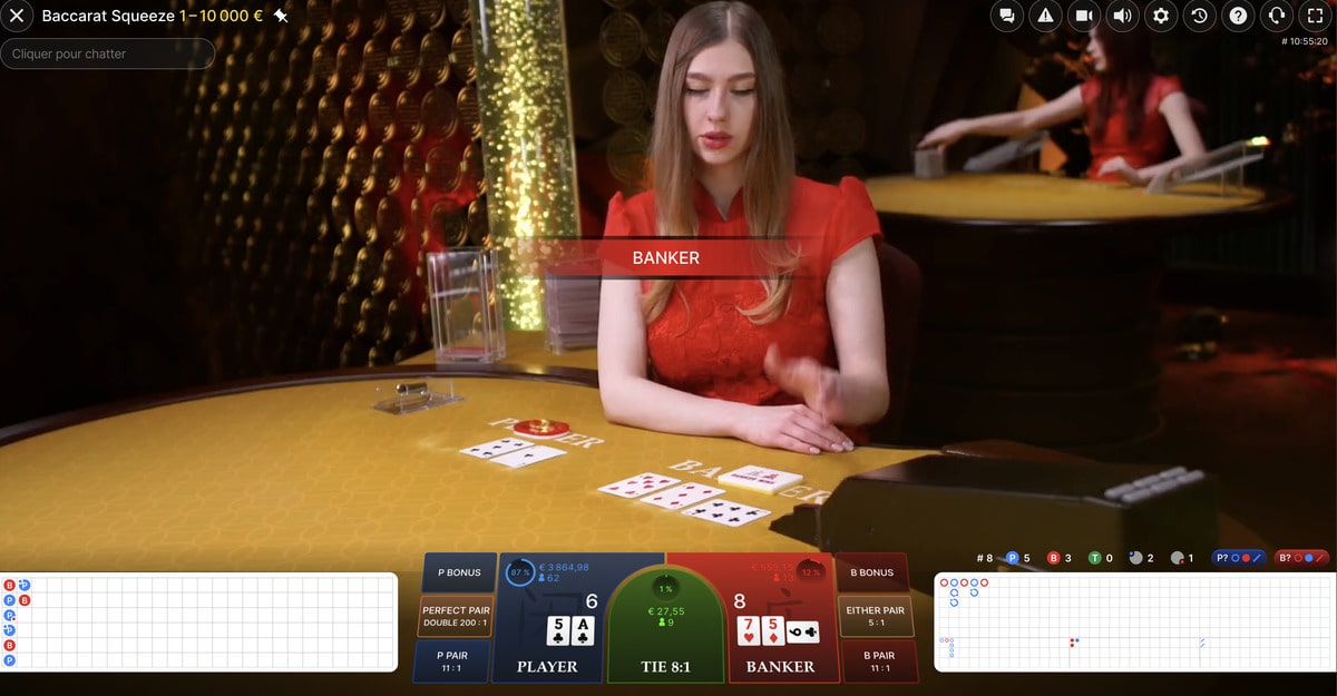 Croupière en live de Baccarat Squeeze