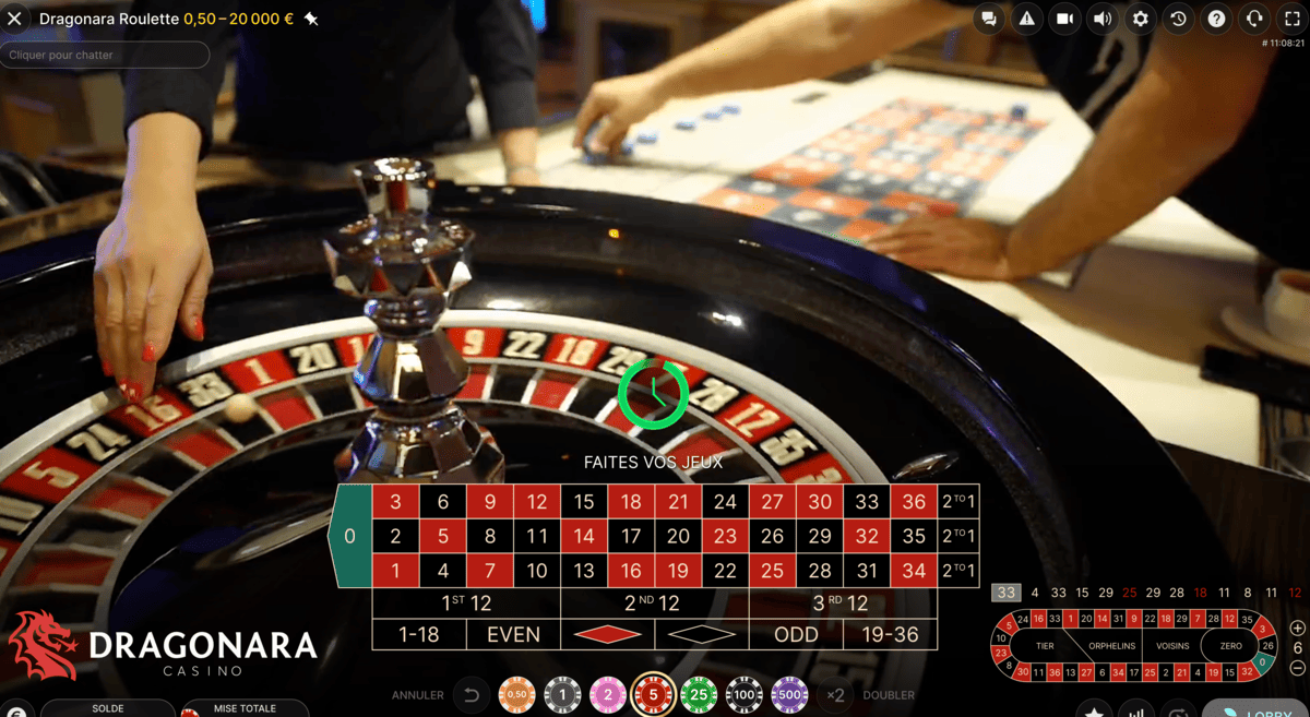 Mises sur la table de la Dragonara Roulette